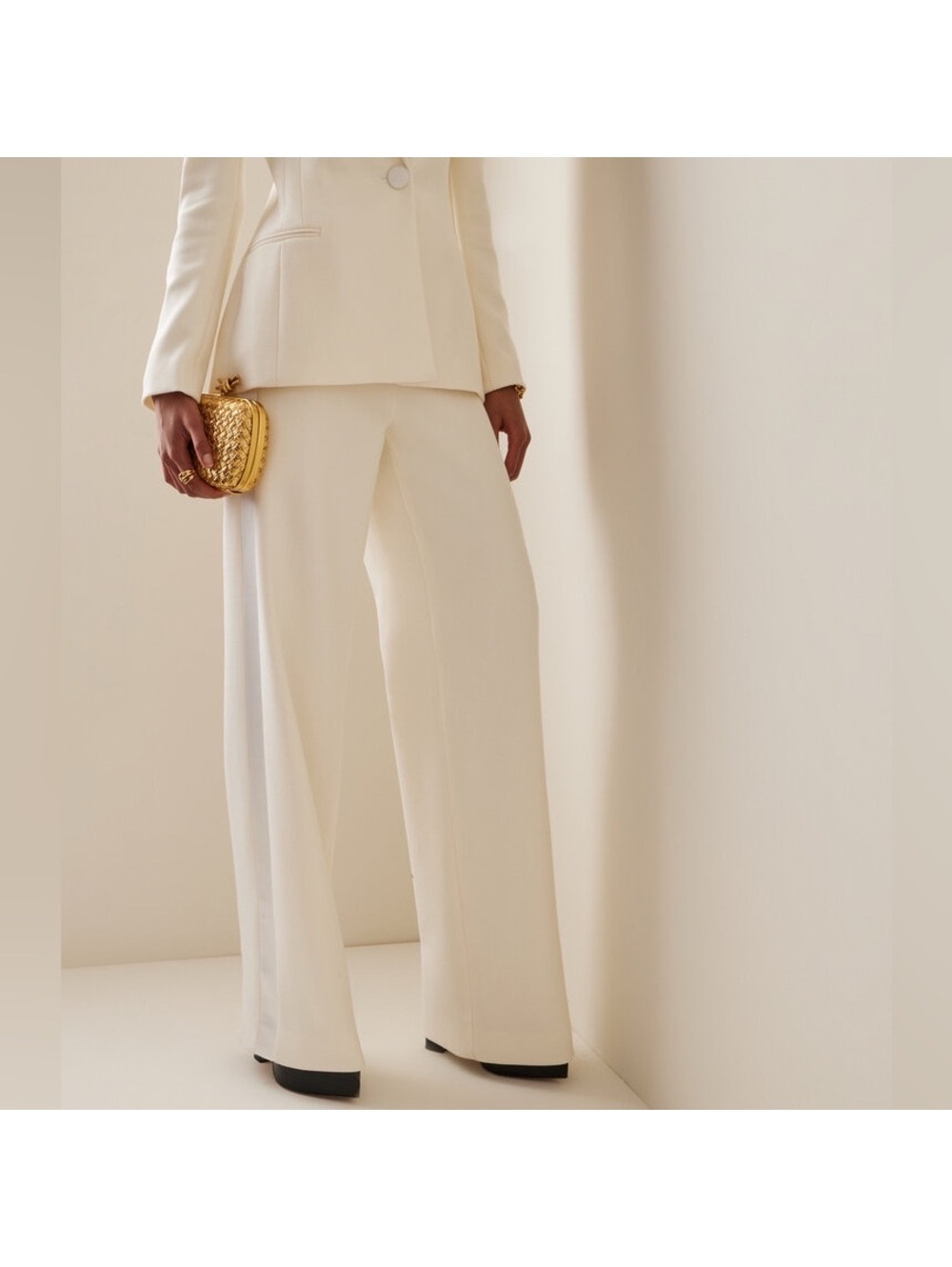 Sergio Hudson Silk Satin-Trimmed Wool-Blend Crepe Wide-Leg Pants Size2 NWT $1225